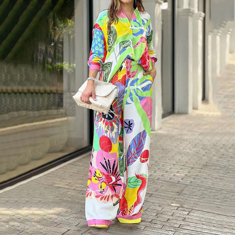 💖Γυναικείο σετ δύο τεμαχίων με casual, ζωηρό τύπωμα-GR