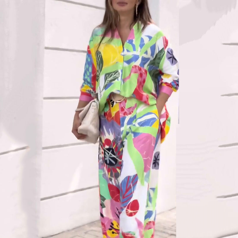 💖Γυναικείο σετ δύο τεμαχίων με casual, ζωηρό τύπωμα-GR