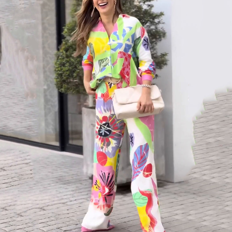 💖Γυναικείο σετ δύο τεμαχίων με casual, ζωηρό τύπωμα-GR