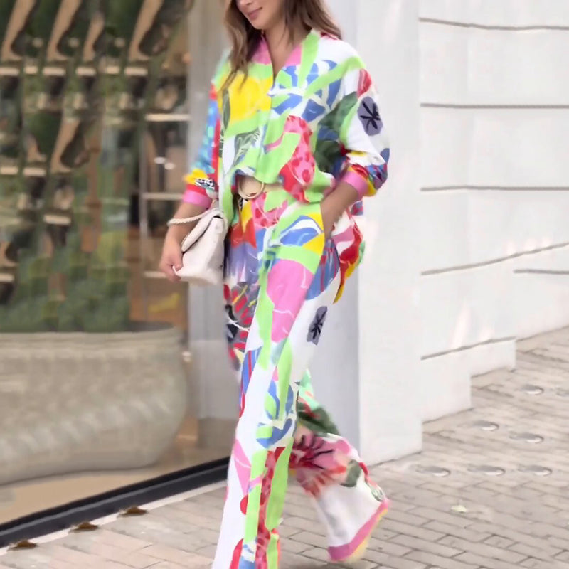 💖Dviejų dalių moteriškas komplektas su laisvalaikio, ryškiu raštu-LT