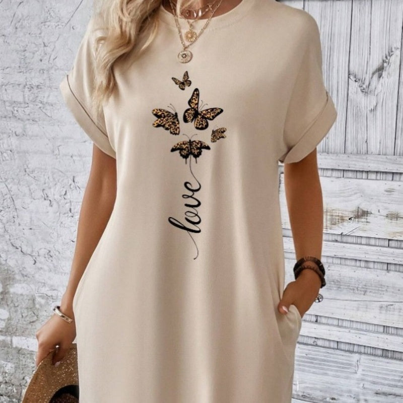 💖 Φόρεμα casual με στρογγυλή λαιμόκοψη και κεντημένες πεταλούδες-GR