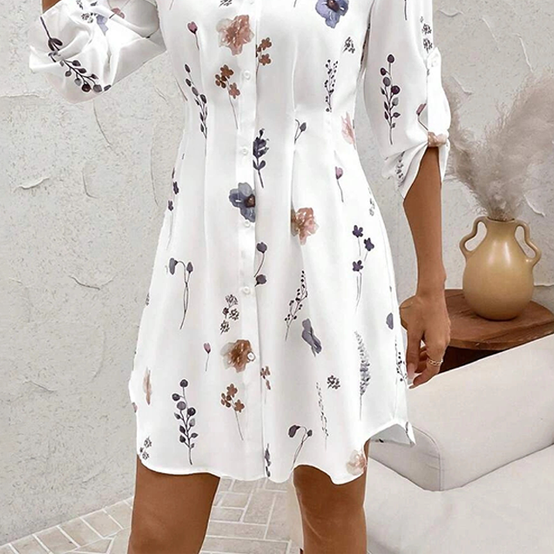 【S-XL】🌸Elegantna srajčna obleka A-kroja z dolgimi rokavi in cvetličnim potiskom-SI