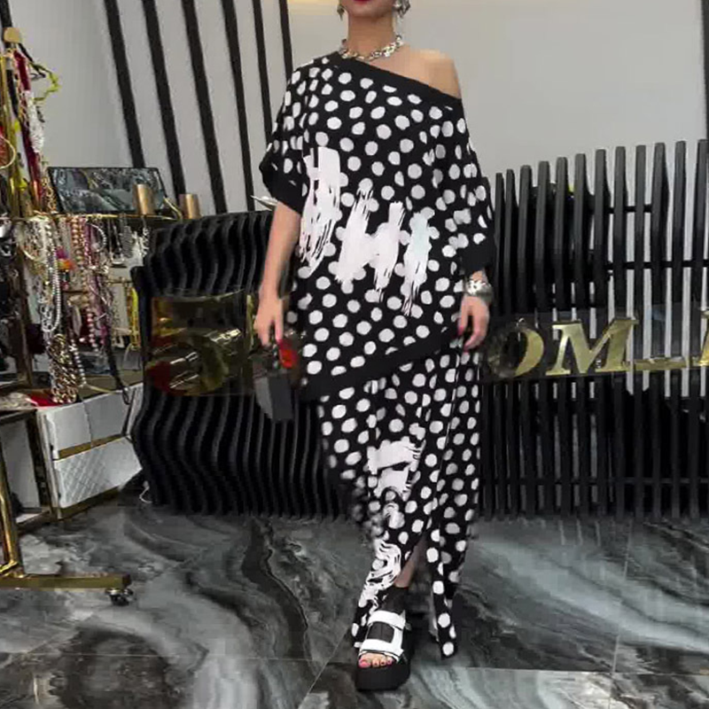Σετ 2 τεμαχίων: oversized top και παντελόνι με φαρδύ παντελόνι για γυναίκες-GR