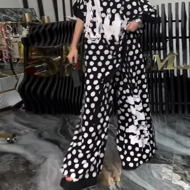 Σετ 2 τεμαχίων: oversized top και παντελόνι με φαρδύ παντελόνι για γυναίκες-GR