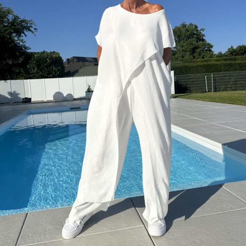 🌸Komplet enobarvnega top in hlač z odkritimi rameni-SI