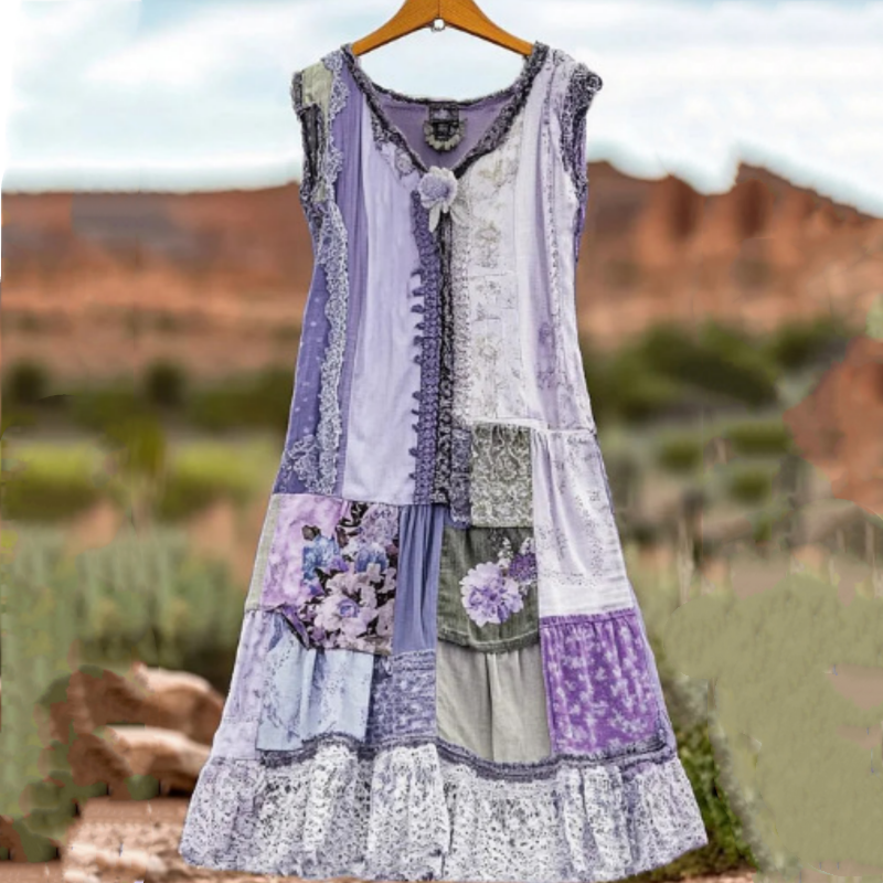 🔥 Γυναικείο vintage φόρεμα με φλοράλ στάμπα χωρίς μανίκια 🍃👗-GR