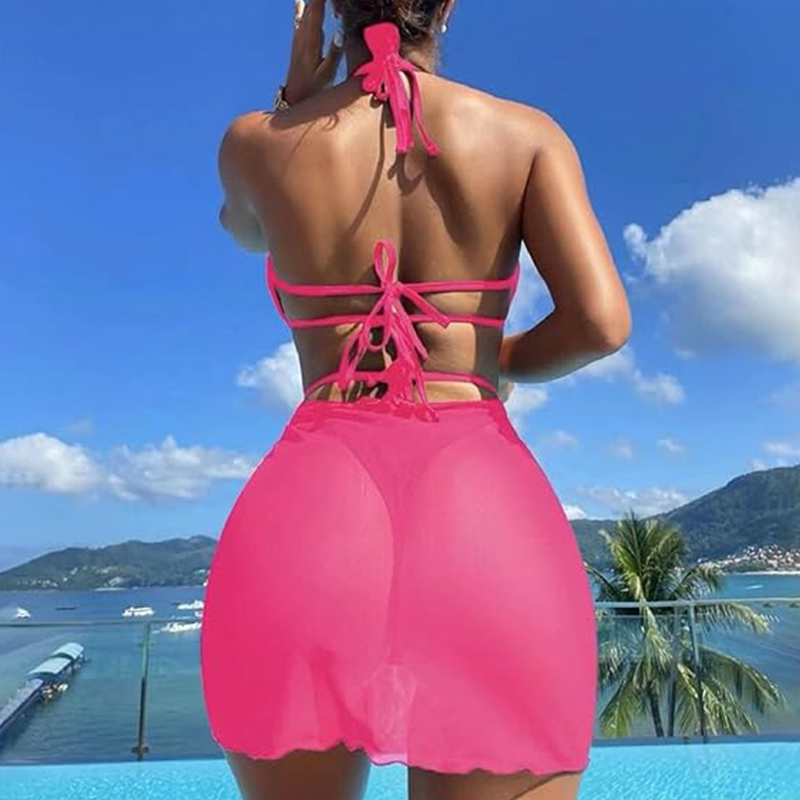 ✨Ogrlica s križem in krono👑👙Enobarvni komplet 3 bikinijev brez naramnic-SI