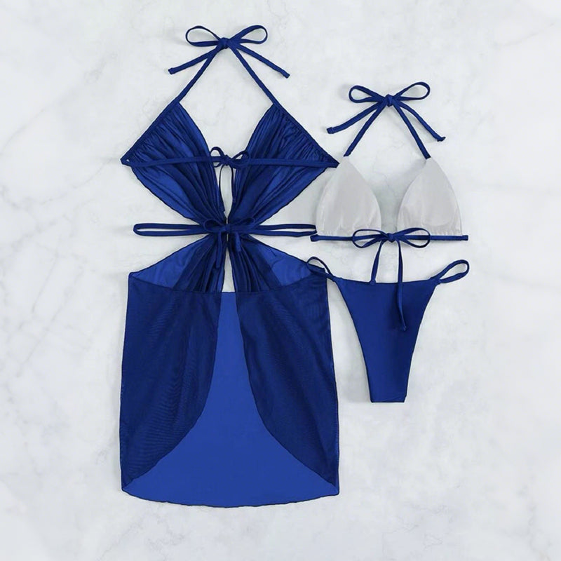 ✨Ogrlica s križem in krono👑👙Enobarvni komplet 3 bikinijev brez naramnic-SI