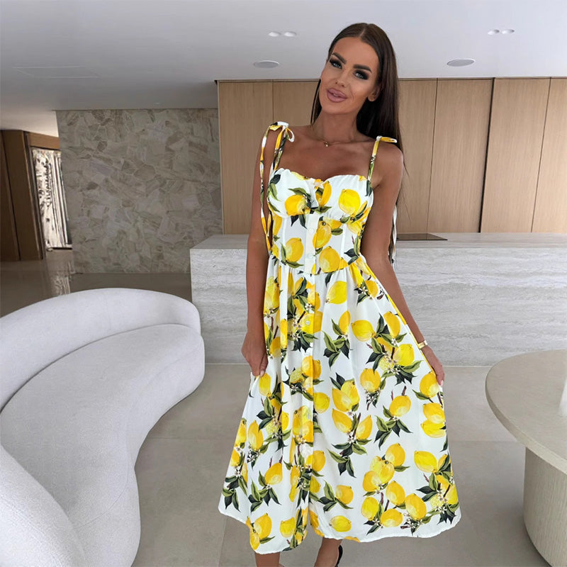 👗Elegantiška moteriška suknelė su plonomis petnešėlėmis ir gėlių raštu-LT