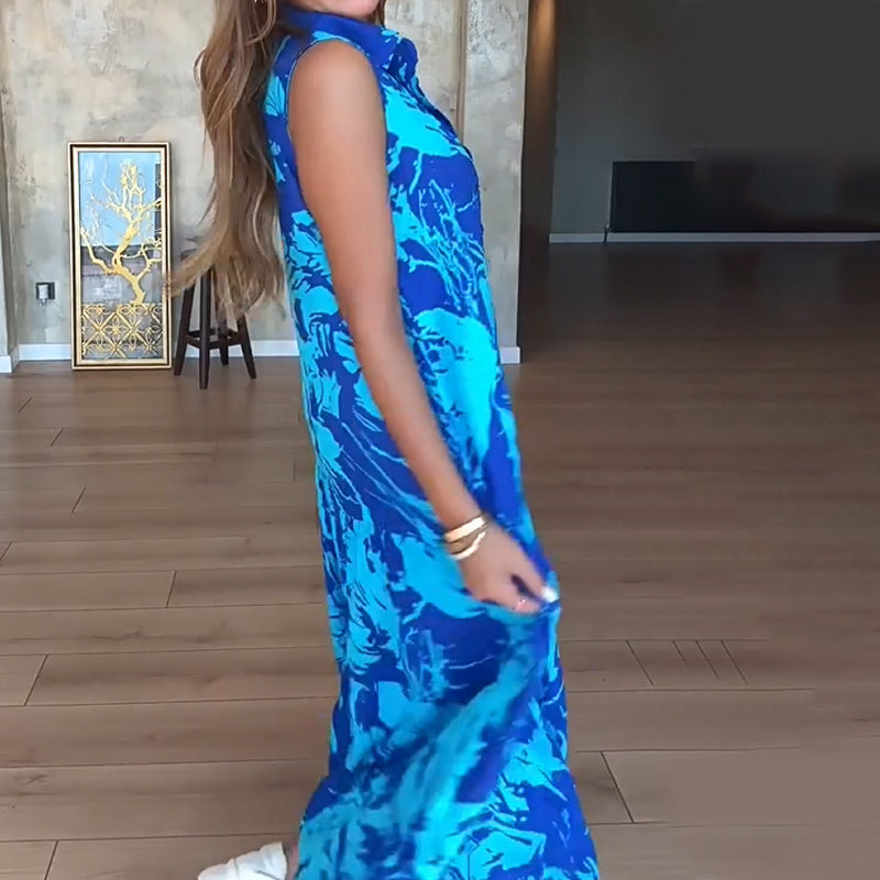 💃Moteriškos madingos margintos berankovės maksi suknelės-LT