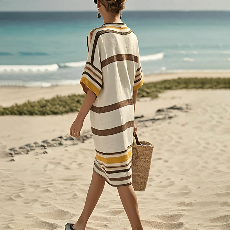 【S-3XL】👗Ženska črtasta obleka z V-izrezom-SI