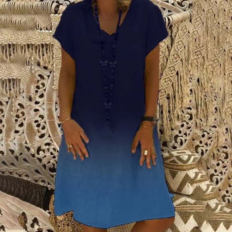 💃Καθημερινό φόρεμα με V ντεγκραντέ και κοντά μανίκια-GR