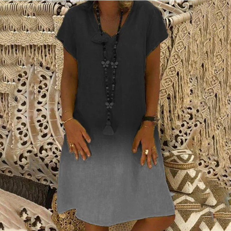 💃 Laisvalaikio suknelė su V formos iškirpte ir trumpomis rankovėmis gradiento stiliaus-LT