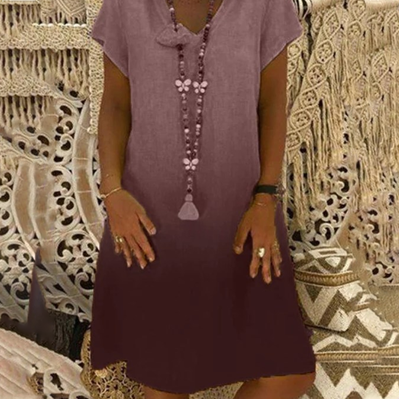 💃Καθημερινό φόρεμα με V ντεγκραντέ και κοντά μανίκια-GR