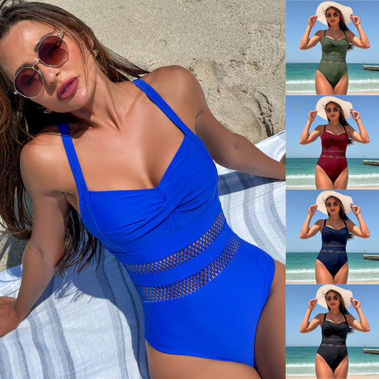 🔥🥰Moteriškas vientisas maudymosi kostiumėlis su tinklelio detalėmis🌟👙-LT