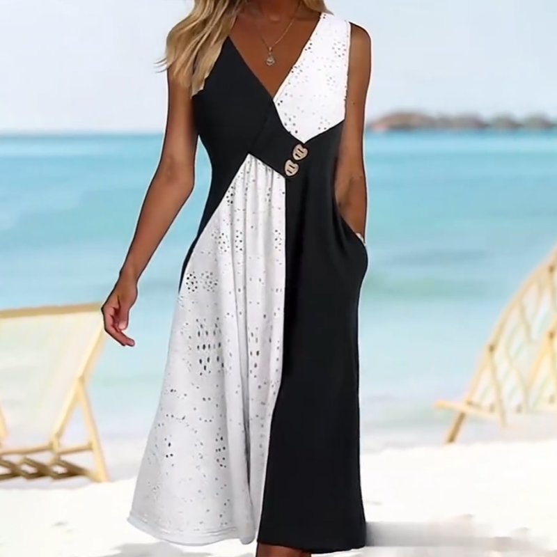 👗 Κομψό γυναικείο φόρεμα με λαιμόκοψη σε σχήμα καρδιάς και μοντέρνο patchwork-GR