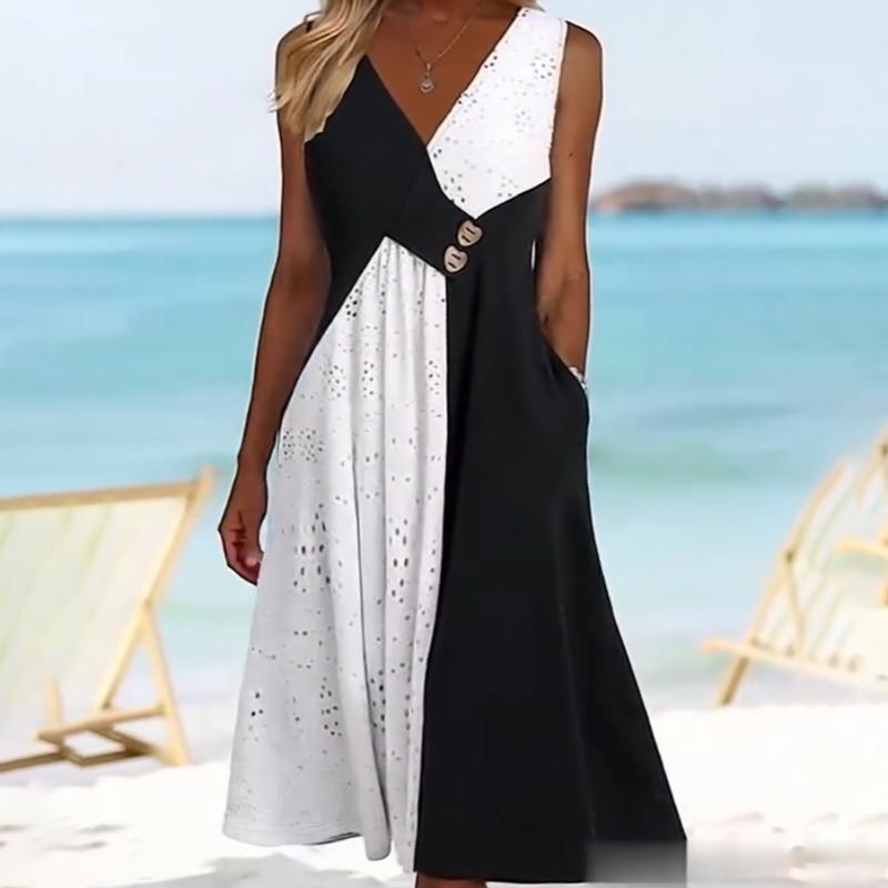 👗 Κομψό γυναικείο φόρεμα με λαιμόκοψη σε σχήμα καρδιάς και μοντέρνο patchwork-GR