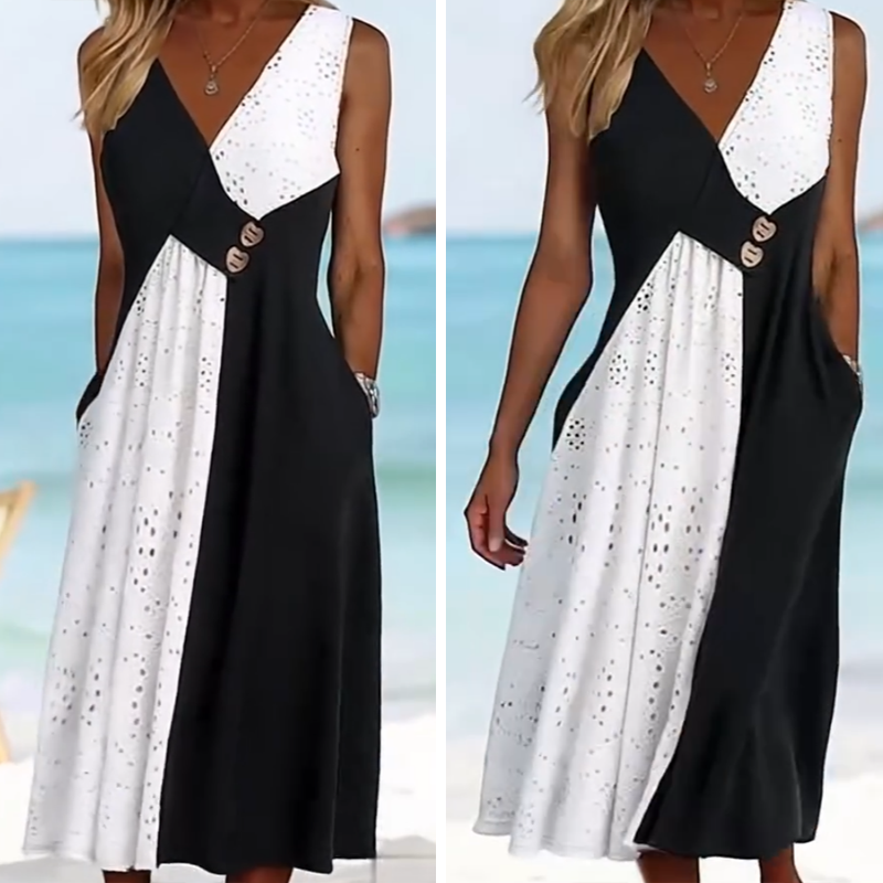 👗 Κομψό γυναικείο φόρεμα με λαιμόκοψη σε σχήμα καρδιάς και μοντέρνο patchwork-GR