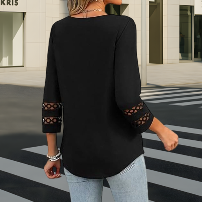 🌺[S-3XL]👚✨ Κλασικό μονόχρωμο τοπ με V ντεκολτέ και μανίκια 3/4-GR