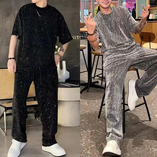 💖 Nov dizajn za leto 2025 ✨Moški dvodelni komplet: majica s kratkimi rokavi in široke hlače-SI