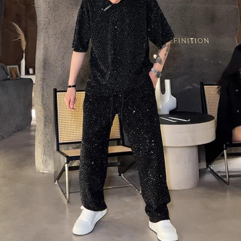 💖 Nov dizajn za leto 2025 ✨Moški dvodelni komplet: majica s kratkimi rokavi in široke hlače-SI