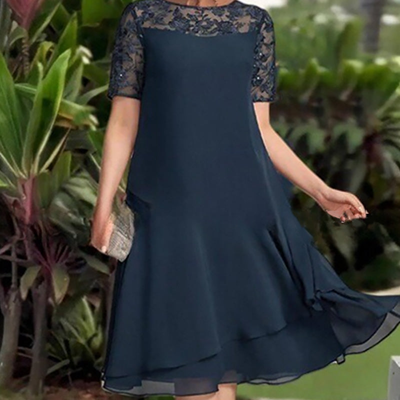 💖 [S-3XL] 👗✨️ Moteriška daugiasluoksnė tinklinė A formos midi suknelė-LT