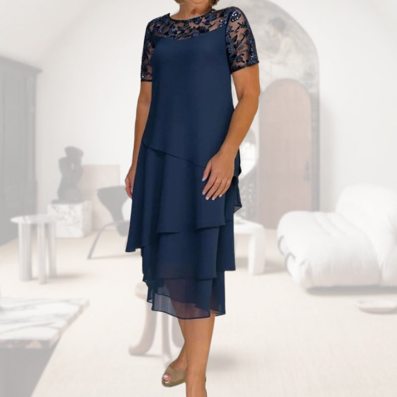 💖 [S-3XL] 👗✨️ Ženska večplastna mrežasta midi obleka A-kroja-SI