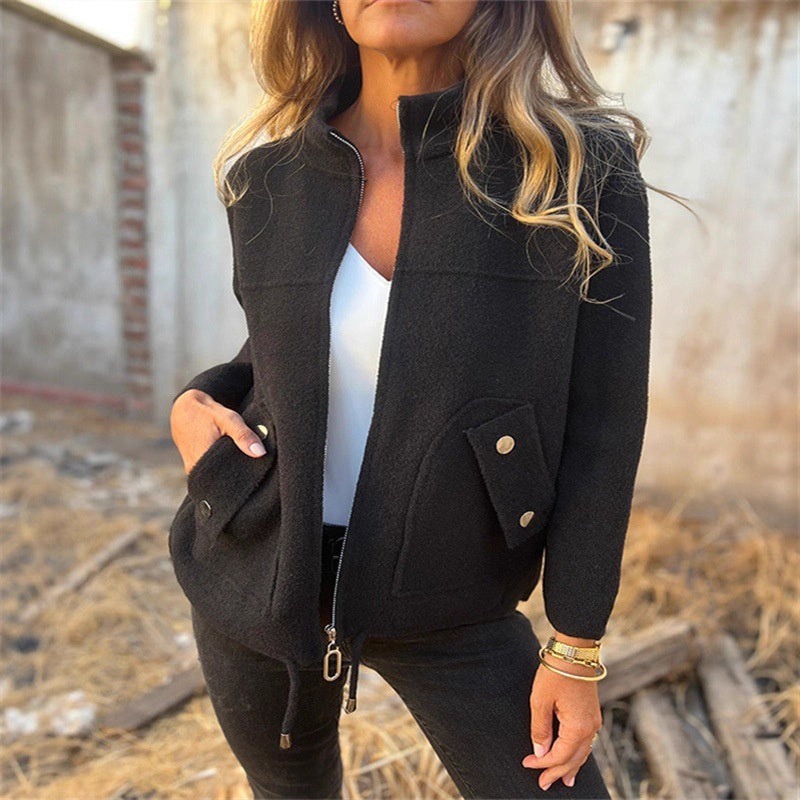 🧥 Sproščena jakna z visokim ovratnikom in zadrgo-SI