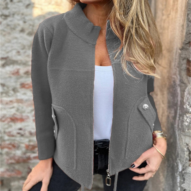 🧥 Sproščena jakna z visokim ovratnikom in zadrgo-SI