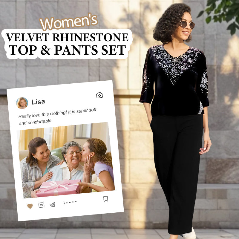 💞Ženski komplet iz žametnega topa in hlač z okrasnimi kamni-SI