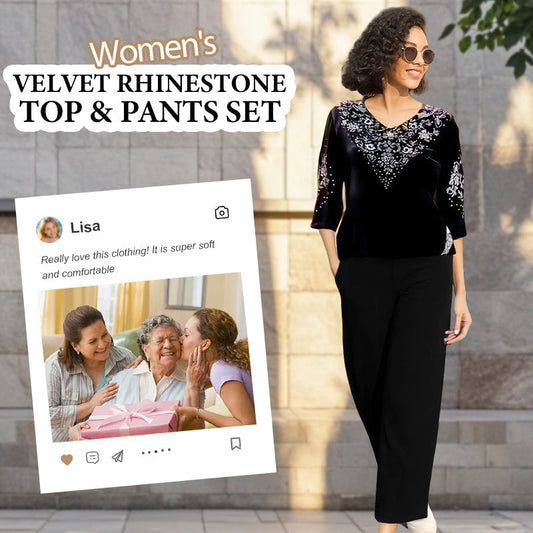 💞Ženski komplet iz žametnega topa in hlač z okrasnimi kamni-SI