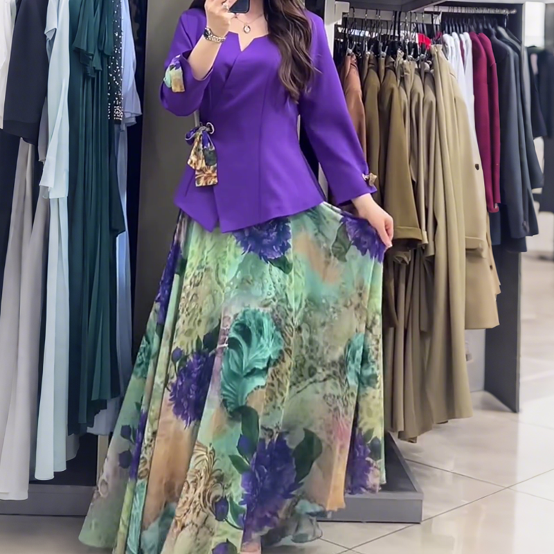 💜Eleganten top in krilo s cvetličnimi motivi, dvodelni komplet--SI