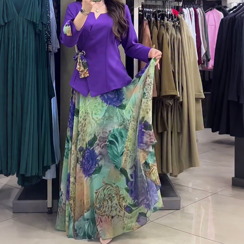 💜Eleganten top in krilo s cvetličnimi motivi, dvodelni komplet--SI