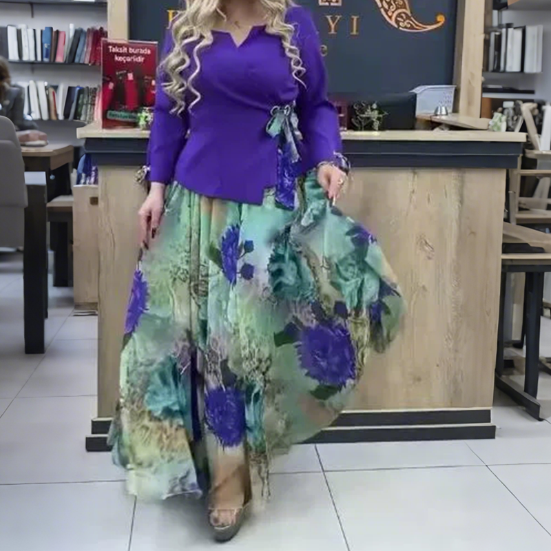 💜Eleganten top in krilo s cvetličnimi motivi, dvodelni komplet--SI