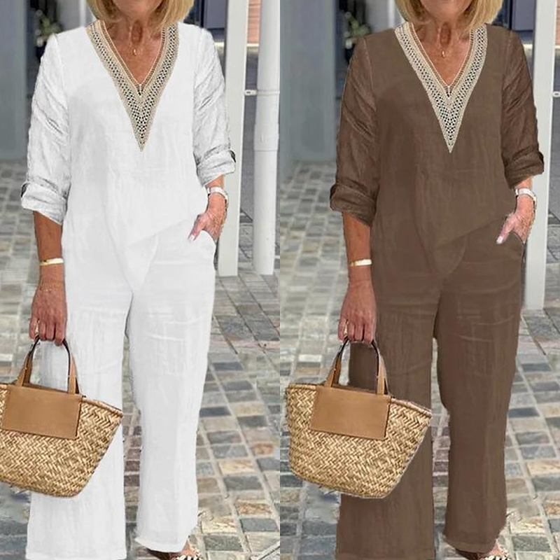 【S-3XL】✨Ženski top z V-izrezom in širokimi nogavicami-SI