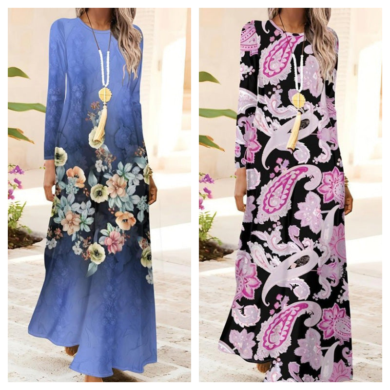 Ženska obleka z dolgimi rokavi in 3D-tiskanjem - SI