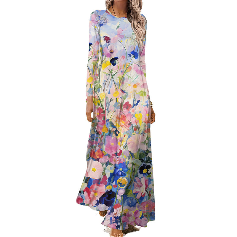 Ženska obleka z dolgimi rokavi in 3D-tiskanjem - SI