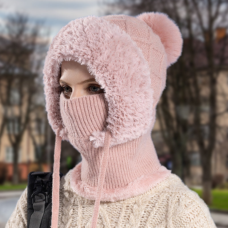 🔥Nova ponudba – elegantna, debela pletena zimska kapa – s toplim pokrivalom za obraz in šalom-SI