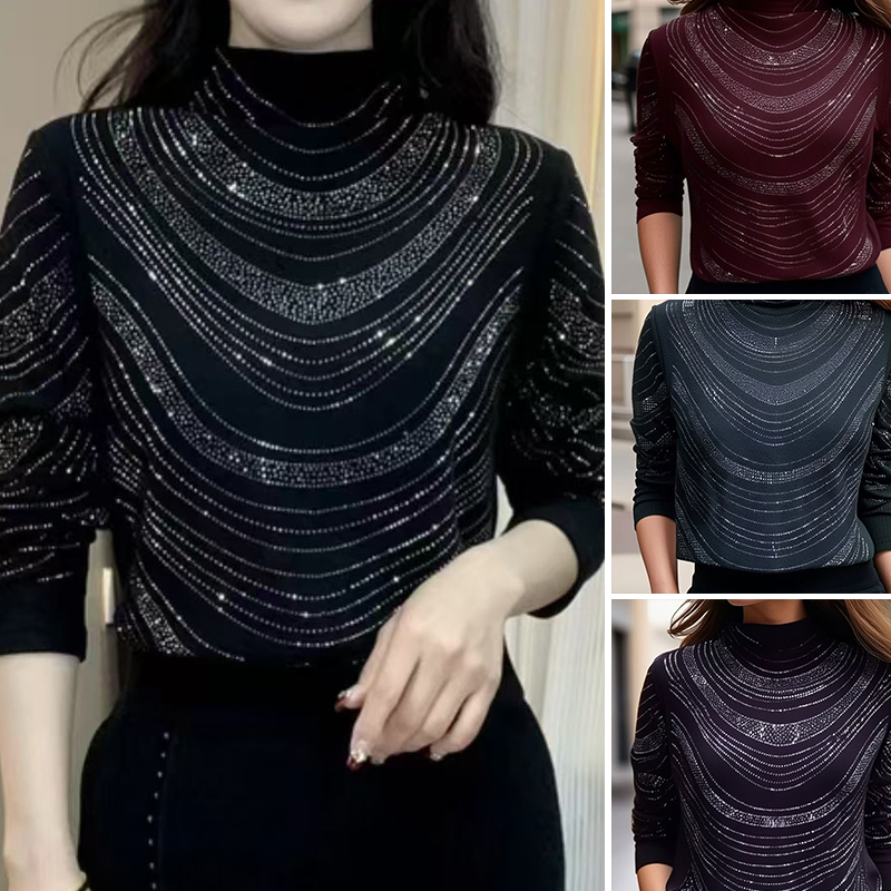 🎁💎Elegantna ženska bluza z dolgimi rokavi in bleščicami-SI