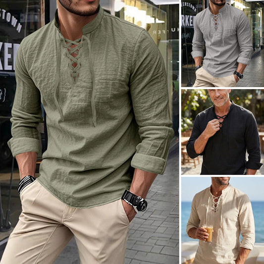 💎 Ανδρικό μονόχρωμο casual πουκάμισο — Αναπνεύσιμο βαμβακερό ύφασμα ✨-GR