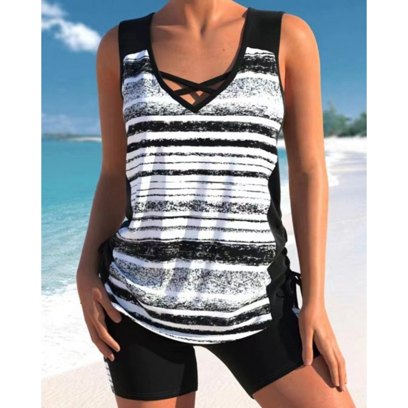 👙S-3XL🏖️Naiste mustriline kaheosaline tankini ujumistrikoo-EE