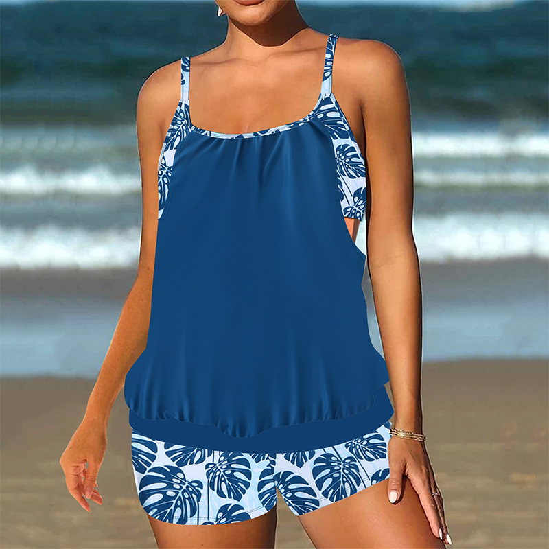 👗🌊Dvodelne ženske kopalke - zgornji del + kratke hlače | Dizajn v obliki srajce, v velikih velikostih-SI