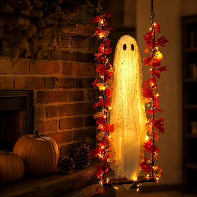 🎃👻 Noč čarovnic z LED okraski v obliki duha 🍁-SI