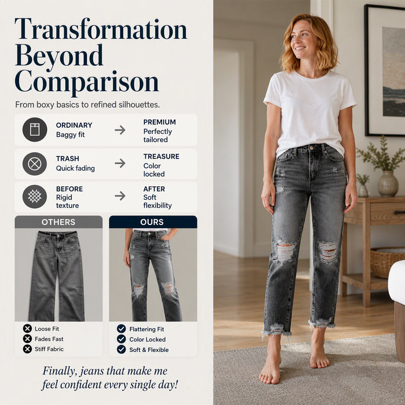 Női retró koptatott szakadt farmernadrág