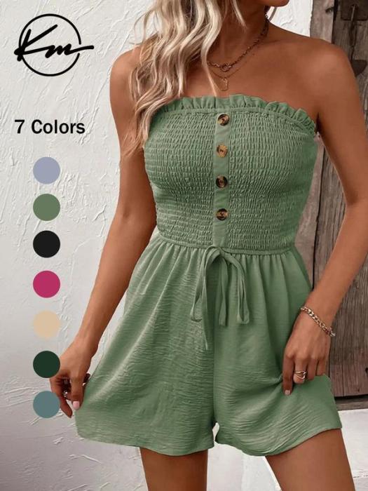 🔥👗Moteriškas kombinezonas plačiomis kojomis, raukiniais priekyje ir raišteliais-LT
